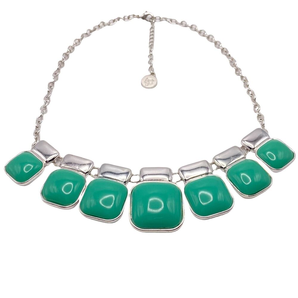 Liz Claiborne Statement Necklace Silver Tone Womens Fashion Chunky 19" Vintage